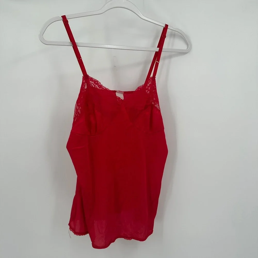 Texsheen Lingerie Womens Vintage Y2K‎ Camisole Top Size L Red Boudoir Lace Trim